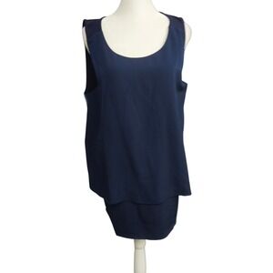DG2 Diane Gilman Womens Navy Blue Layered Mixed Media Striped Side Tank Top